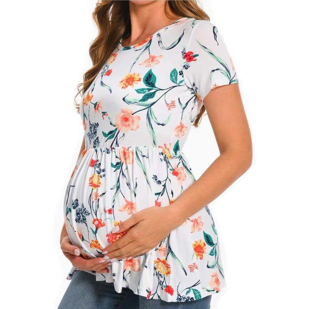 Bearsland Women 2XL Maternity Shirt Floral Plus Size Multicolor Plus Size